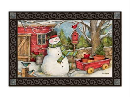 2-11434-Red Barn Snowman-Susan Winget